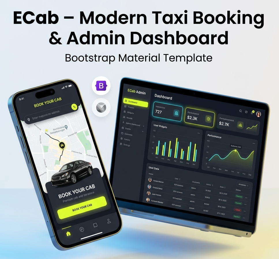 ECab – Modern Taxi Booking & Admin Dashboard Bootstrap Material Template